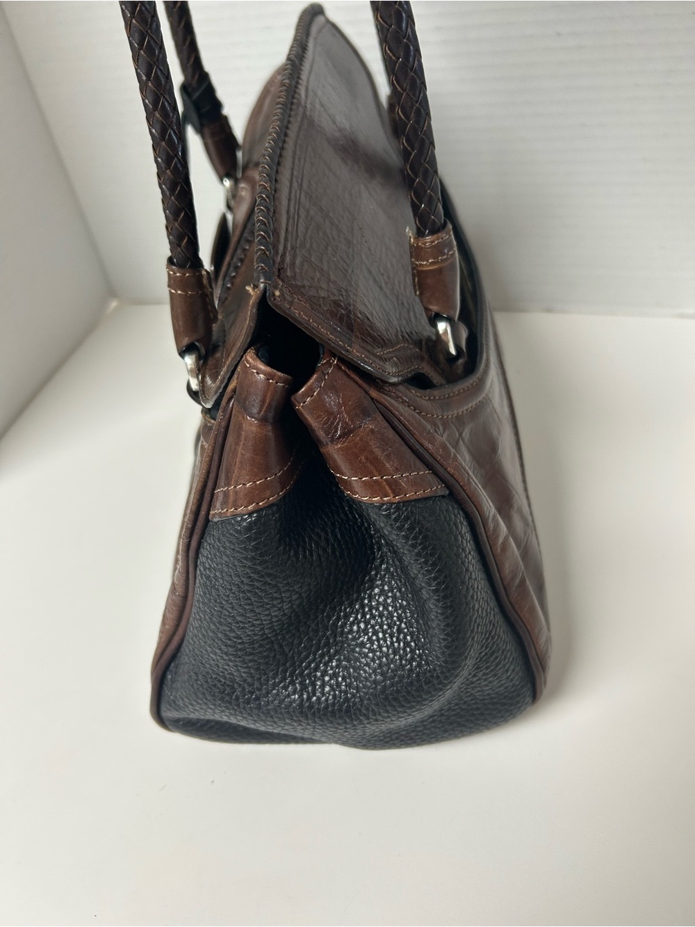 Vintage Brighton Brown & Black Croc-Embossed Leather Western Shoulder Bag - Picture 4 of 9